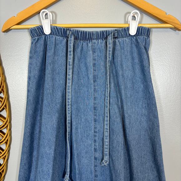 Vintage Lightwash Denim Midi Skirt Drawstring Waist Cotton 10 | Light Summer - Picture 4 of 11